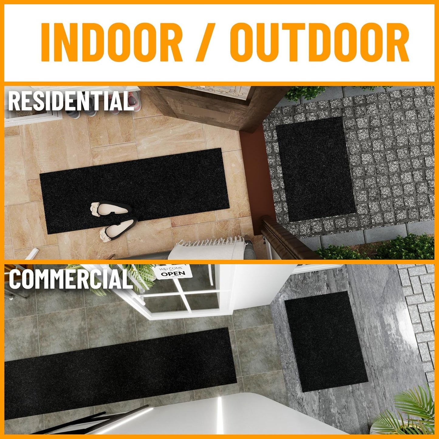Ottomanson 3'11" x 20' Hallway Runner with Scraper Pile - Extra Durable Non-Slip Rug Mat for Indoor & Outdoor Use - Ideal for Kitchen, Entryway & Garage - High-Traffic Carpet, Black