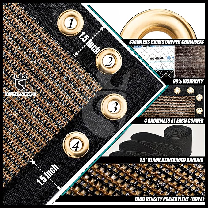 Royal Shade Custom Size 5' x 121' Brown Fence Privacy Screen Windscreen Cover Netting Mesh Fabric Cloth - Cable Zip Ties Included (We Make Custom Size)