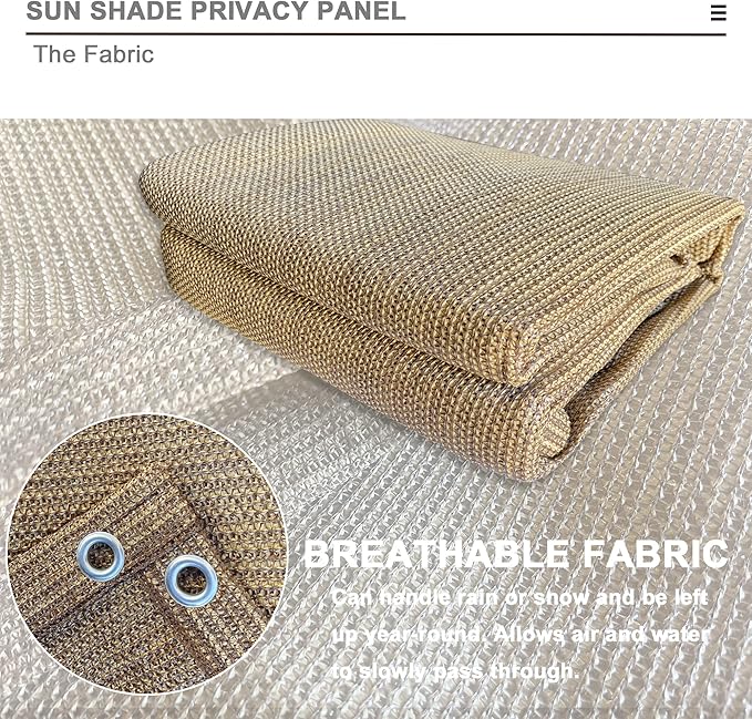 Sun Shade Privacy Panel with Grommets on 4 Sides for Patio, Awning, Window Cover, Pergola or Gazebo (Walnut, 8' x 5')