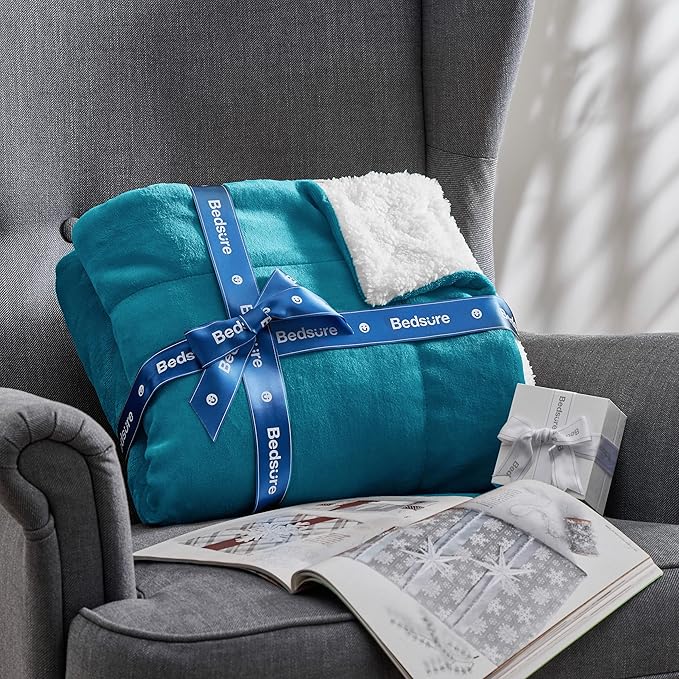 Bedsure Sherpa Fleece Throw Blanket Twin Size for Couch - Thick and Warm, Soft Fuzzy Plush Twin Blanket for Winter, Teal, 60x80 Inches