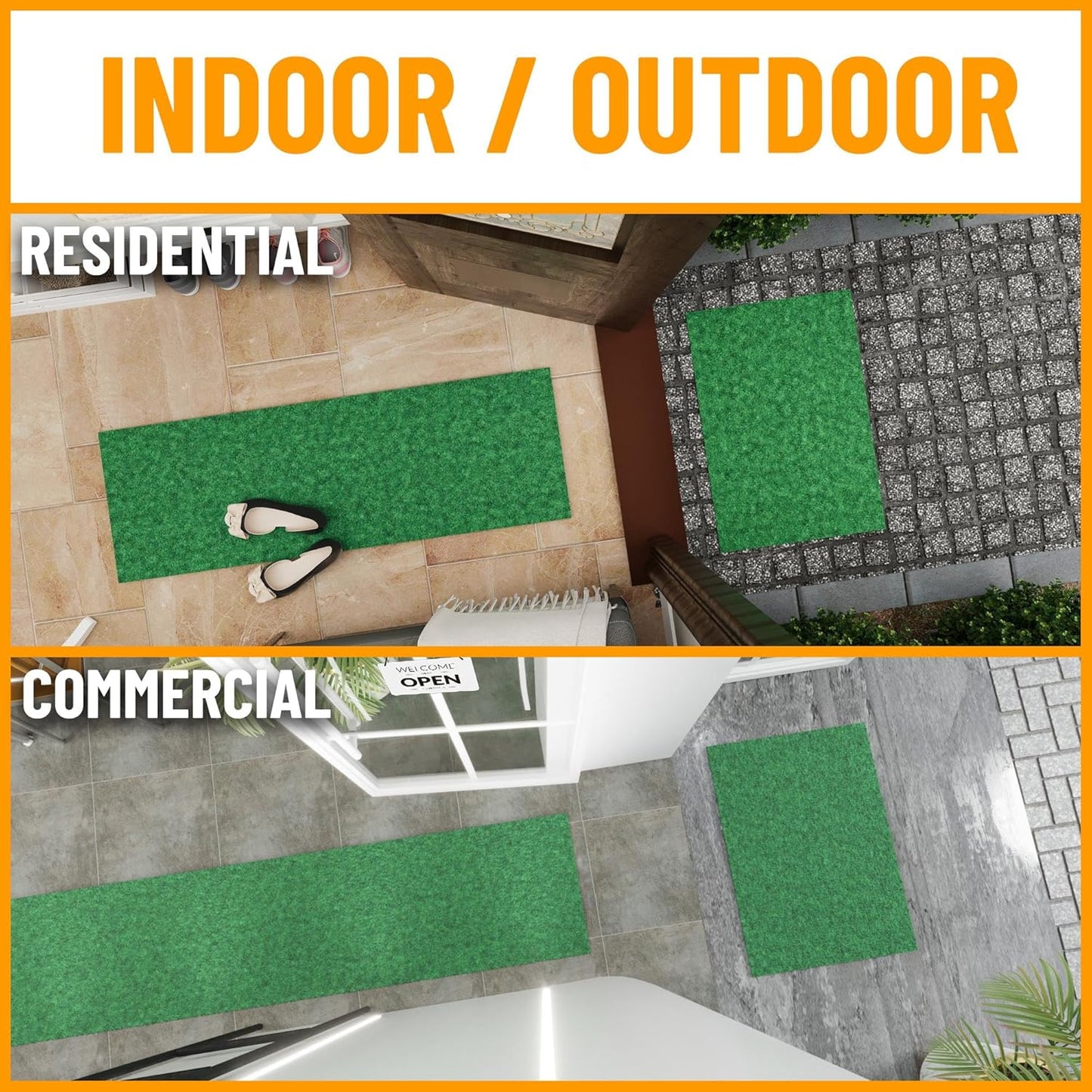 Ottomanson 6'6" x 8' Mud Mat Area Rug Scraper Carpet - Non-Slip, Dirt Trapping for Indoor & Outdoor Use - Ideal for Entryway, Garage, Kitchen, Patio & High-Traffic Areas, Green