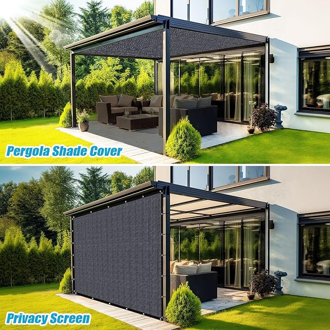 Amagenix 90% Sun Shade Cloth with Grommets, 5' x 12' Pergola Replacement Shade Cover Canopy Privacy Screen for Outdoor Patio Garden, Blue Gray (We Customized)