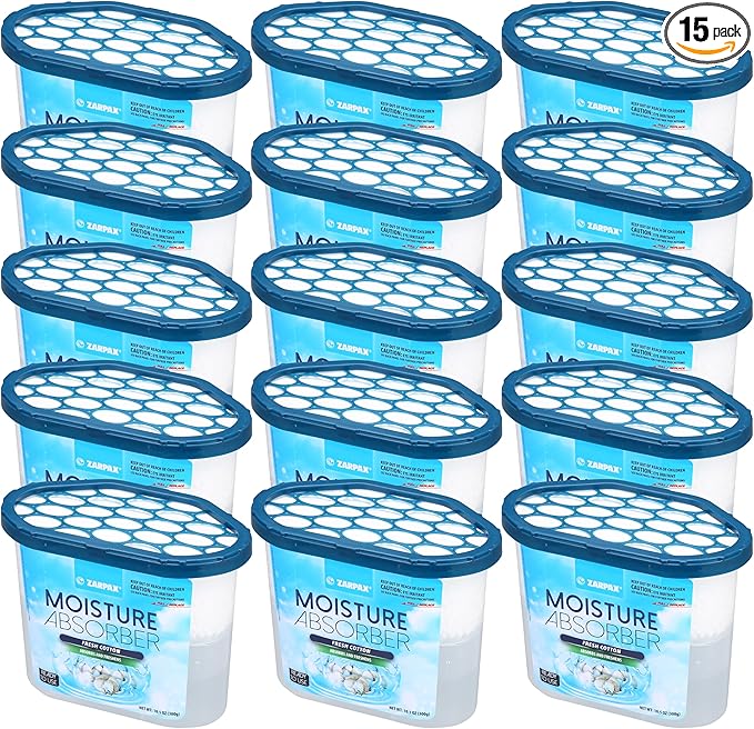 ZARPAX Moisture Absorber Fresh Cotton 10.5 oz/300g | Removes Moisture, Damp & Humidity | Odor Absorber With Fresh Cotton Fragrance | Moisture Trap for Bathroom, Closet, Kitchen | Set of 15