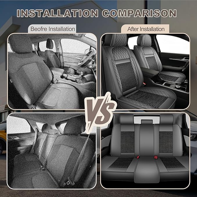 TTX LIGHTING for GMC Terrain 2010-2026 Car Seat Covers, Breathable Ice Silk & Leather Seat Protector, Cool & Anti-Sweat for Long Driving, Airbag Compatible, 5 Seats Full Set (Black&Gray)
