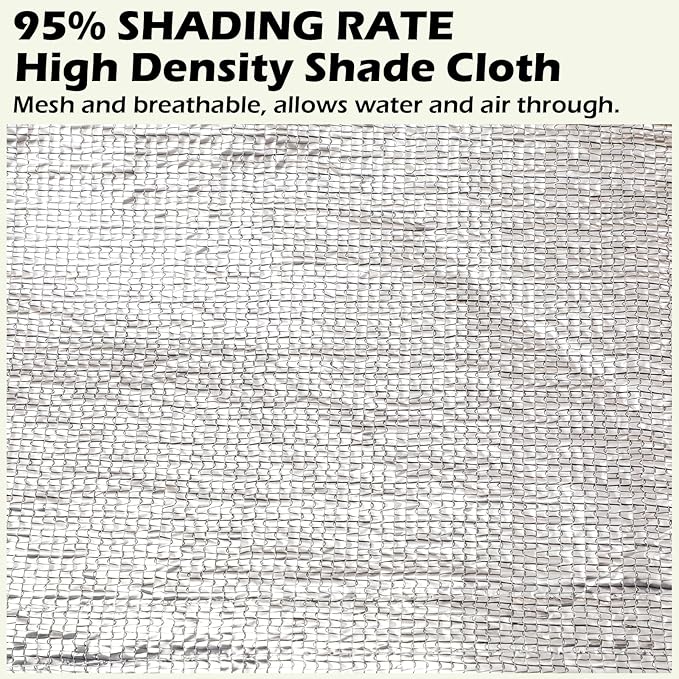 95% Sun Block Heavy Duty Aluminum Foil Shade Cloth with Grommets,10ft x 10ft, Mesh Sun Block Fabric Cover, Canopy, Privacy Screen for Outdoor Patio, Garden, Backyard, Silver