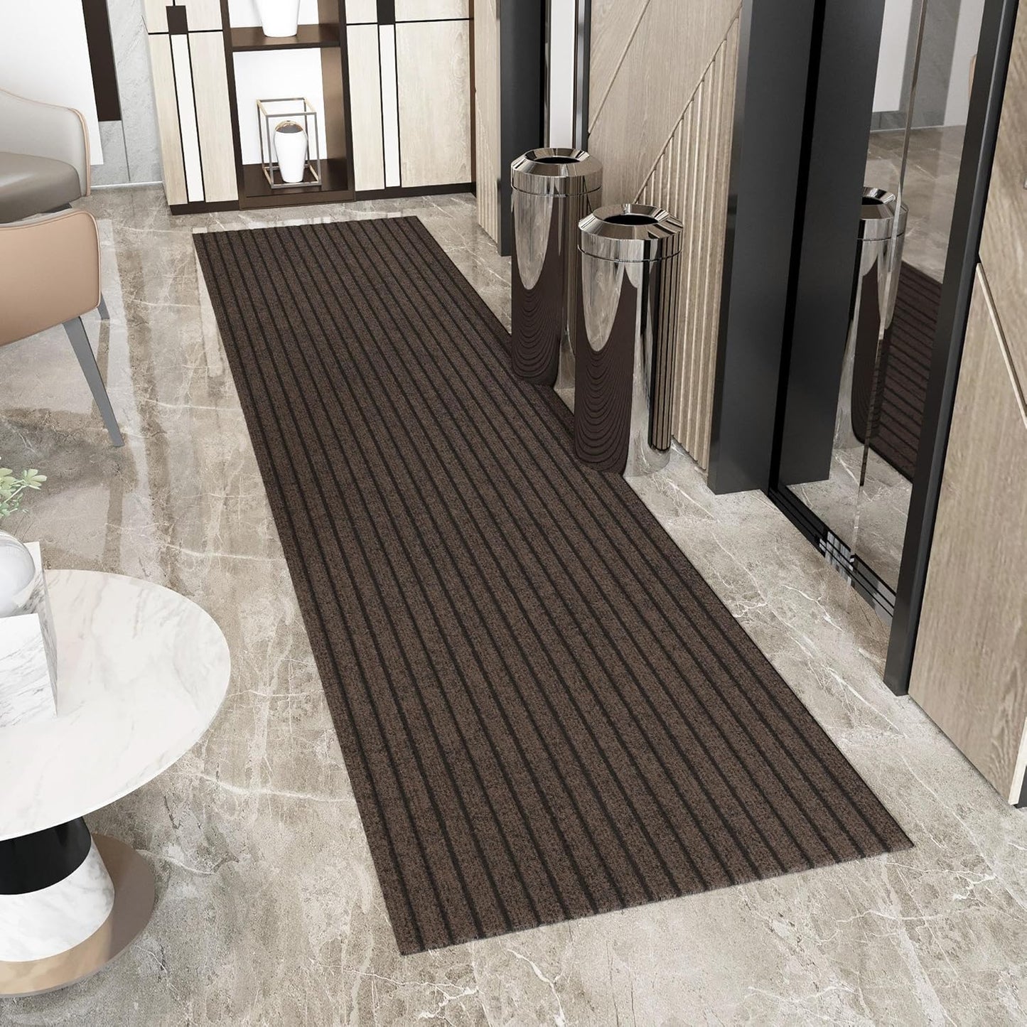Ottomanson 2'7" x 23' Hallway Runner with Scraper Pile - Extra Durable Non-Slip Rug Mat for Indoor & Outdoor Use - Ideal for Kitchen, Entryway & Garage - High-Traffic Carpet, Brown