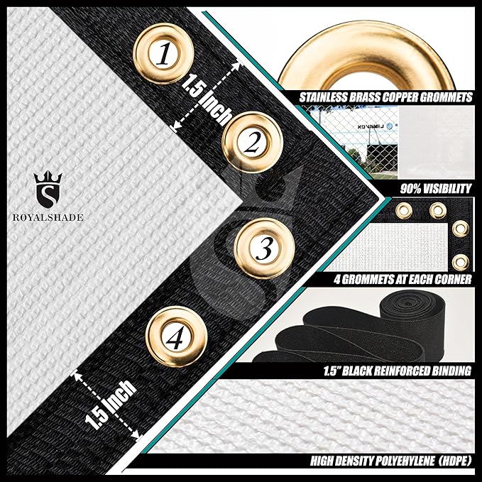 Royal Shade Custom Size 5' x 163' White Fence Privacy Screen Windscreen Cover Netting Mesh Fabric Cloth - Cable Zip Ties Included (We Make Custom Size)