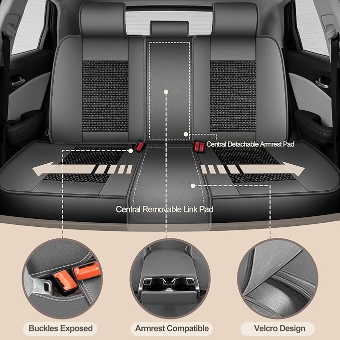 TTX LIGHTING for Subaru Outback 2007-2026 Car Seat Covers, Breathable Ice Silk & Leather Seat Protector, Cool & Anti-Sweat for Long Driving, Airbag Compatible, 5 Seats Full Set (Black&Gray)