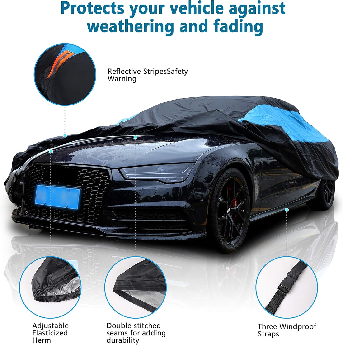 MORNYRAY Waterproof Car Cover All Weather Snowproof UV Protection Windproof Outdoor Full Coupe/Cabrio Car Cover, Universal Fit for Coupe/Cabrio (Fit Coupe/Cabrio Length 192-203 inch, Blue)