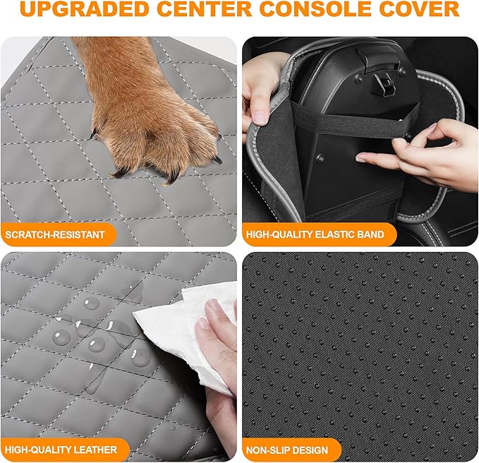 Center Console Cover for Cars Fit for Jeep Cherokee Leather Armrest Covers with 2 Storage Bags(Grey)