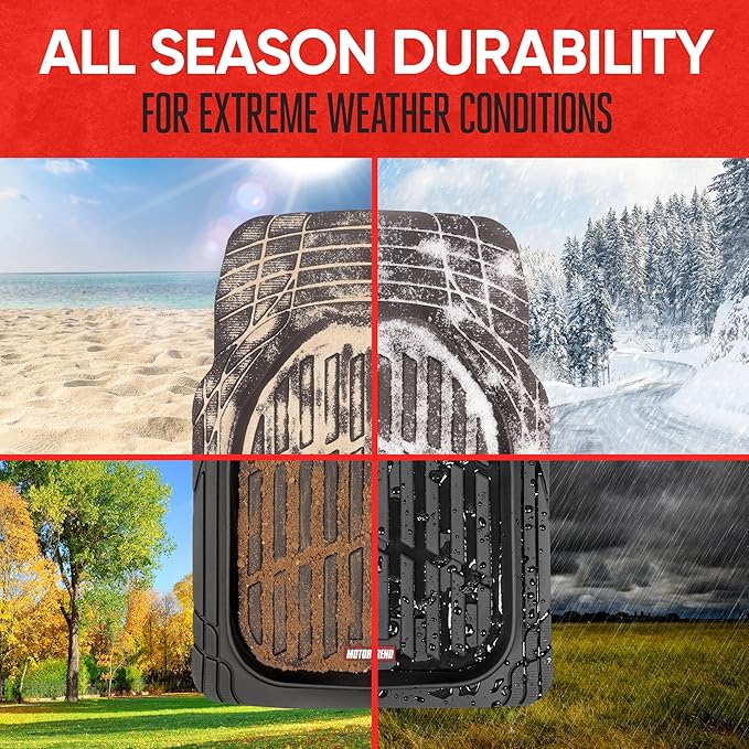 Motor Trend FlexTough™ Contour Heavy Duty Rubber Car Floor Mats with Cargo Liner - All Weather Full Set Front & Rear Floor Mats fits Most Cars Truck SUV, Automotive Floor Mat