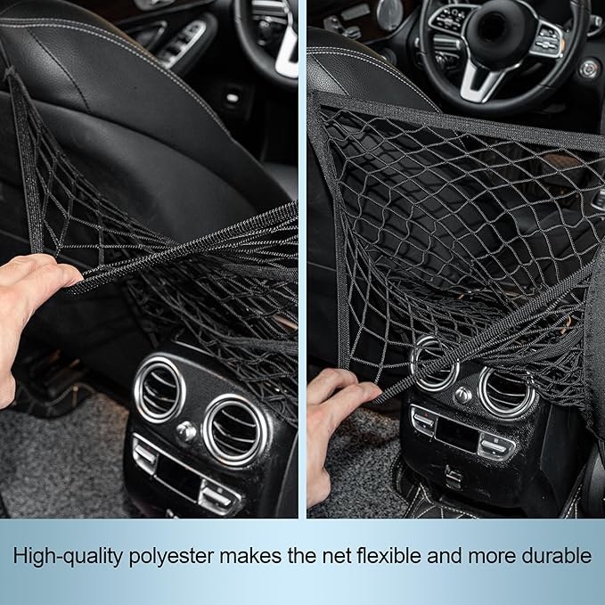 3-Layer Car Mesh Organizer Storage Bag Between Front Seats Kid Dog Pet Net Barrier Car Net Pocket Elastic Tissue Purse Holder Netting Pouch for SUV, Truck, Van 15.7" x 13.7"