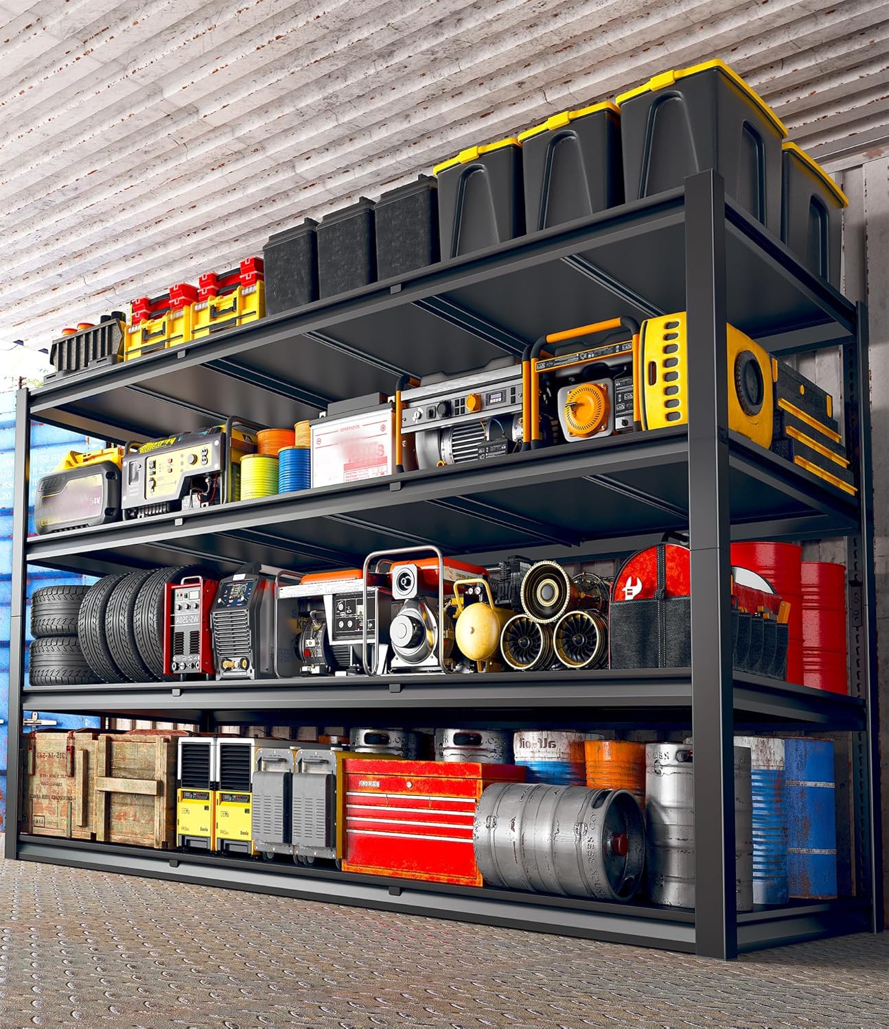 REIBII 60" W Garage Shelving Heavy Duty 2650LBS Storage Shelves Metal Shelving, Adjustable Garage Shelves, 4 Tier Industrial Shelf for Warehouse, Basement, Pantry, 60" W x 24" D x 60" H