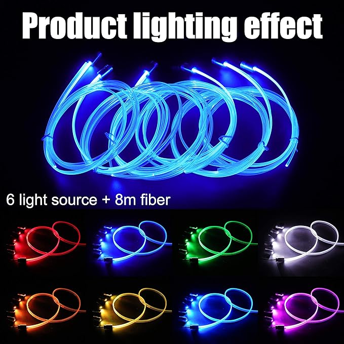 8 m Optic Fiber Car Ambient Lighting Kit Bluetooth App Control 64 Colors Multicoloured Music Interior Lighting Kit 12V 1W