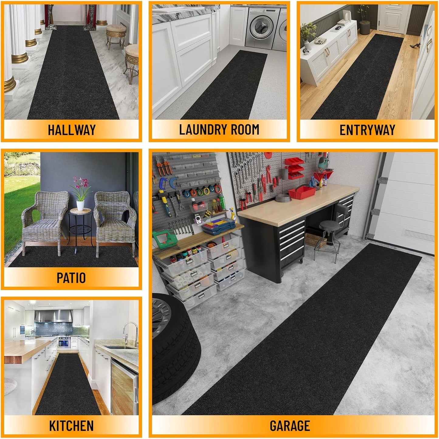 Ottomanson 2'7" x 41' Hallway Runner with Scraper Pile - Extra Durable Non-Slip Rug Mat for Indoor & Outdoor Use - Ideal for Kitchen, Entryway & Garage - High-Traffic Carpet, Black