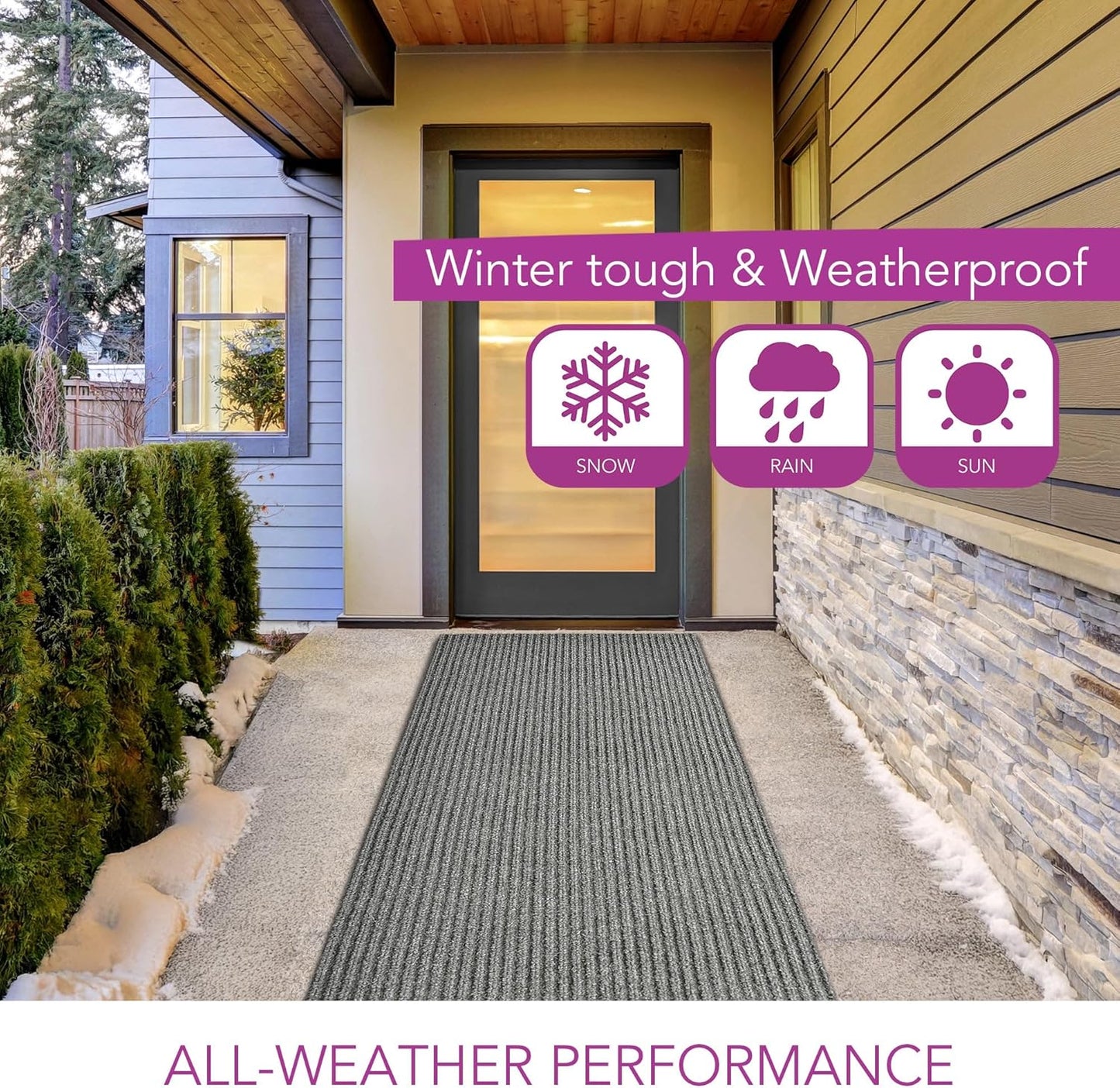 iCustomRug Spartan Weather Warrior Indoor/Outdoor Utility Ribbed Carpet Runner with Non-Slip Thermoplastic Rubber Backing, 3ft X 50ft in Grey