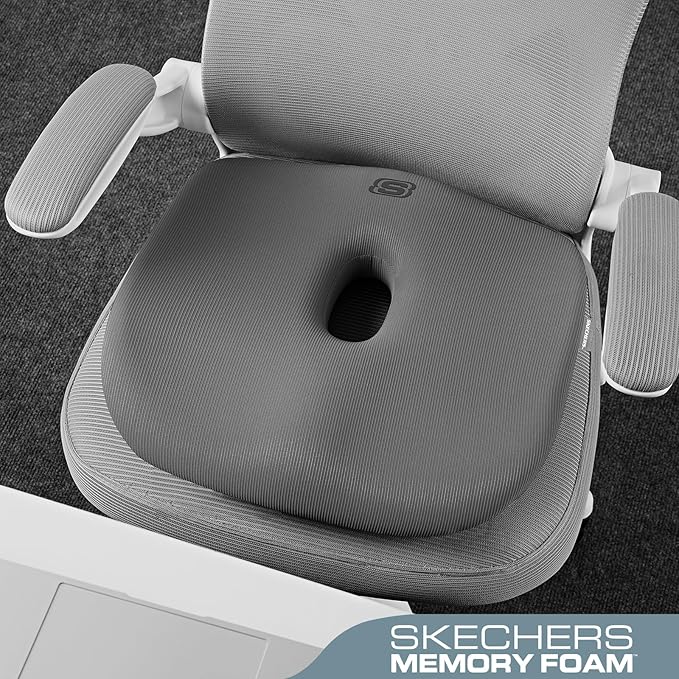 Skechers Seat Cushion Memory Foam,Donut Pillow Office Chair Cushion for Tailbone Pain Relief,Butt Pillow for Office Chair,Car seat Cushion,Long Sitting Office Workers,and Car Drivers,Grey
