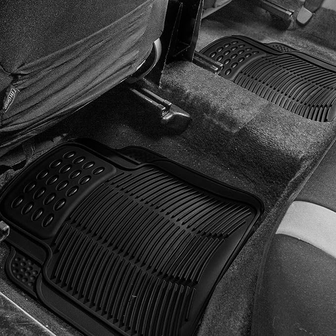 FH Group Automotive Floor Mats - Heavy-Duty (Black) Rubber Floor Mats for Cars, Universal Fit Full Set 2 Rows Floor Mat, Climaproof™ Floor Mats, Trimmable Floor Mats for Most Sedan, SUV, Truck Mats.