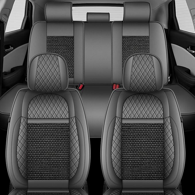 TTX LIGHTING for Mitsubishi Outlander 2007-2026 Car Seat Covers, Breathable Ice Silk & Leather Seat Protector, Cool & Anti-Sweat for Long Driving, Airbag Compatible, 5 Seats Full Set (Black&Gray)