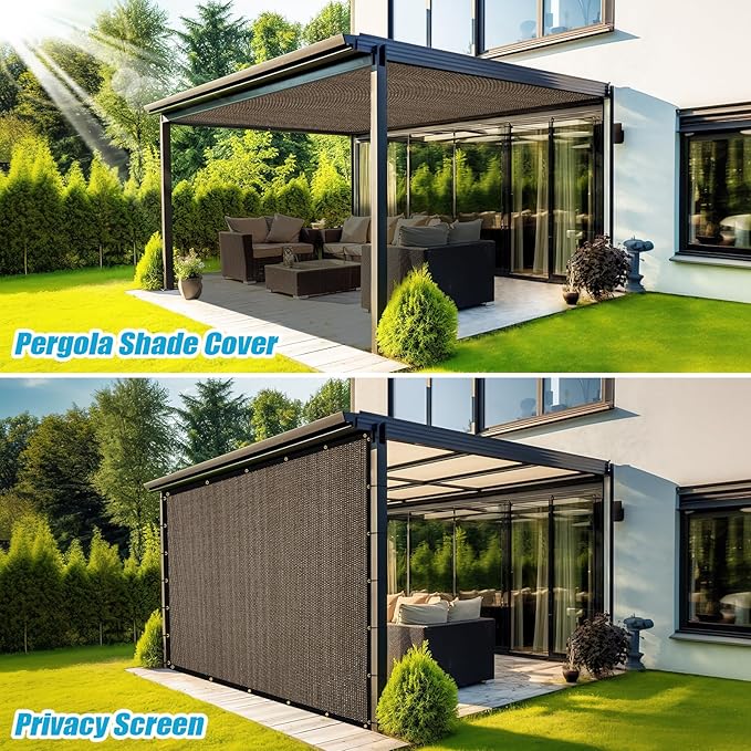 Amagenix 90% Shade Fabric 10'X 17' Mocha Sun Shade Cloth with Grommets for Pergola Replacement Shade Cover Canopy, Heavy Duty, Cable Zip Ties Included (We Customized)