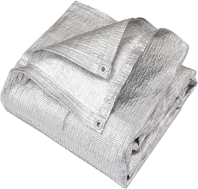 95% Sun Block Heavy Duty Aluminum Foil Shade Cloth with Grommets,8ft x 8ft, Mesh Sun Block Fabric Cover, Canopy, Privacy Screen for Outdoor Patio, Garden, Backyard, Silver
