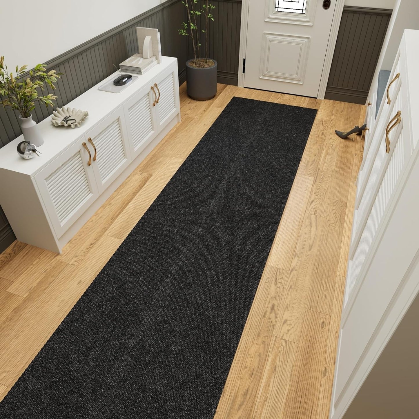 Ottomanson 2'7" x 23' Hallway Runner with Scraper Pile - Extra Durable Non-Slip Rug Mat for Indoor & Outdoor Use - Ideal for Kitchen, Entryway & Garage - High-Traffic Carpet, Black