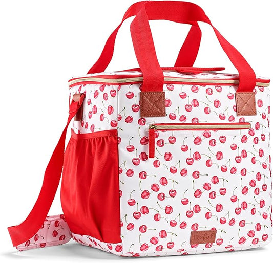Fit & Fresh, 24-Can Soft Cooler Bag Insulated Leak-Resistant, Portable Soft Cooler, Large Cooler, Soft Sided Cooler Bag, Travel Cooler, Cherry