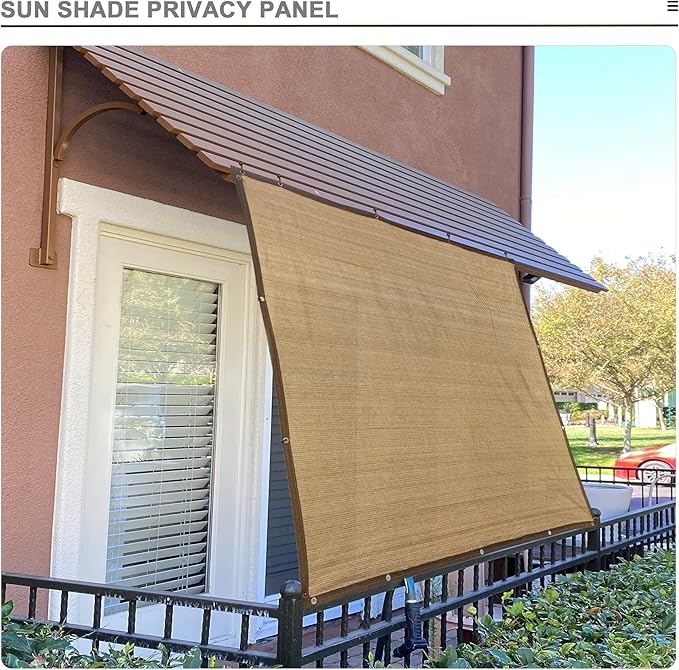 Sun Shade Privacy Panel with Grommets on 4 Sides for Patio, Awning, Window Cover, Pergola or Gazebo (Walnut, 8' x 5')