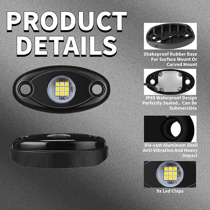 24 Pods White Led Rock Lights，Automotive General Under Body Neon Glow Led Pure Light Kit Ip68 Waterproof 3.8ft Extension Wires for Car Truck Boat Rv ATV Utv SUV RZR Motorcycle Trail Rig Lamp（White）