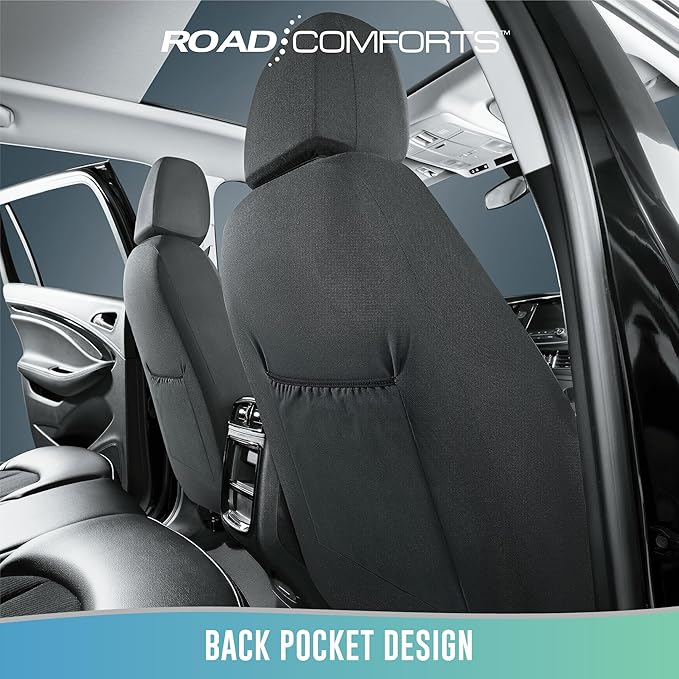 Road Comforts Car Seat Cover, Leather Car Seat Cover Full Set, Automotive Seat Covers, Airbag Compatible Universal Fit for Most Cars (Gray)