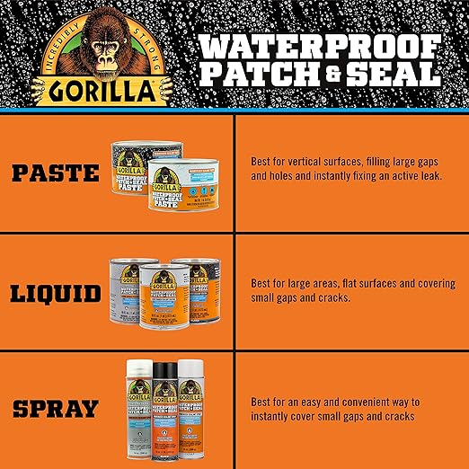 Gorilla Patch & Seal Liquid Rubber Waterproof Sealant, Crystal Clear, 32 Ounce (Pack of 6) - Seals Out Water, Air, and Moisture