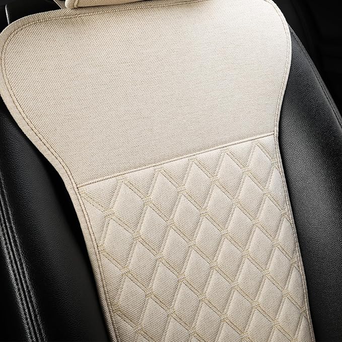 West Llama Linen Car Seat Covers-Breathable & Soft-Front Car Seat Protector Universal Fit 90% Cars,SUVs,Trucks,Diamond Pattern-1Piece,Beige