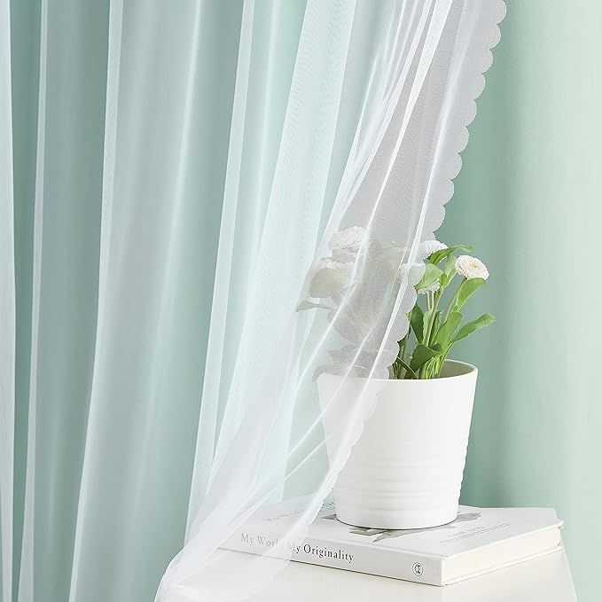 Bujasso Aqua 80% Blackout Curtains with Sheer Overlay Mix and Match Double Layer Thermal Insulated Window Panels 84 inch for Living Room Bedroom Mint Green Drapes with Tiebacks Grommet Top 37"Wx84"Lx2