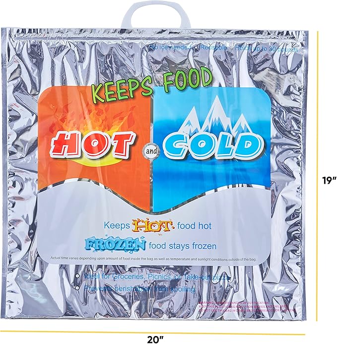 Superio Hot and Cold Insulated Bags for Food Delivery, Grocery Shopping Bags, Food Storage for Hot and Frozen Food for Travel, Disposable Cooler Bag, Reinforced Thermal Lunch Bag (1, 20"x19")
