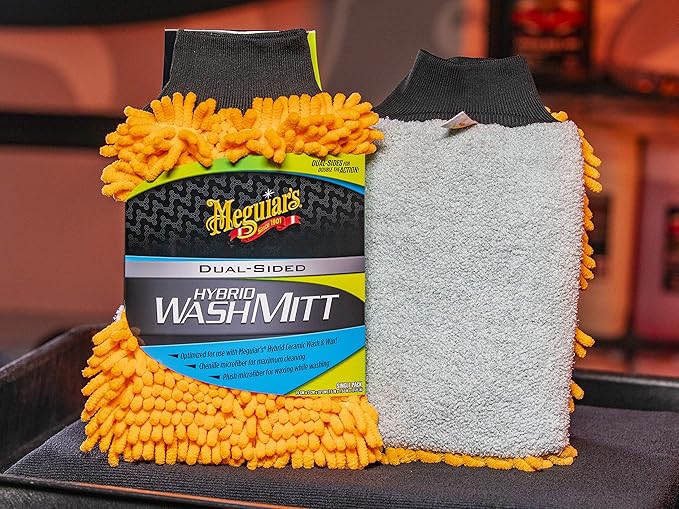 Meguiar's Hybrid Wash Mitt, Dual Sided for Washing and Waxing, Clear Coat Safe and Reusable - 1 Mitt
