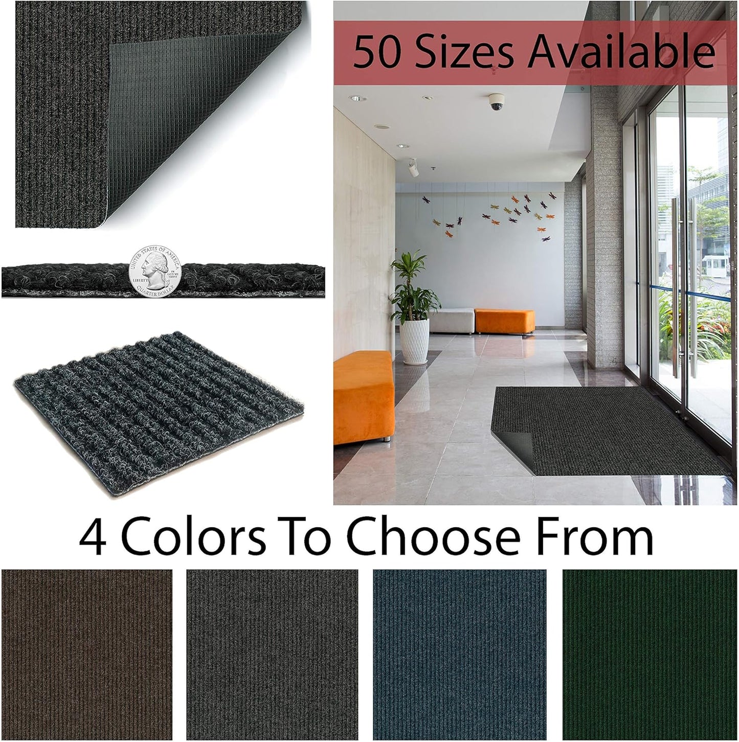 KOECKRITZ Heavy Duty Durable All Weather Indoor/Outdoor Non Slip Entrance Mat Rugs and Runners for Office Business Building Home Garage Front Door (6' x 13', Brick)