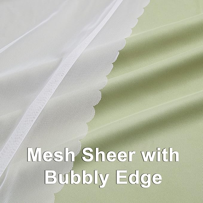 Bujasso Sage Green 90% Blackout Curtains with Sheer Overlay Mix and Match Double Layer Thermal Insulated Window Panels 84 inch Living Room Bedroom Green Drapes with Tiebacks Grommet Top 37" Wx84 Lx2
