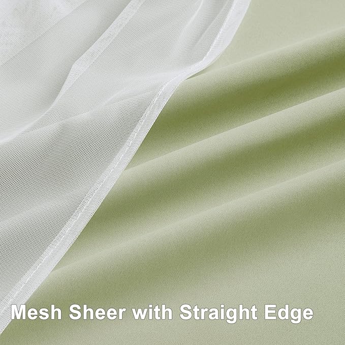 Bujasso Sage Green Blackout Curtains with Sheer Overlay Mix and Match Double Layer Thermal Insulated Window Panels 84 inch for Living Room Bedroom Green Drapes with Tiebacks Grommet Top 54" Wx84 Lx2