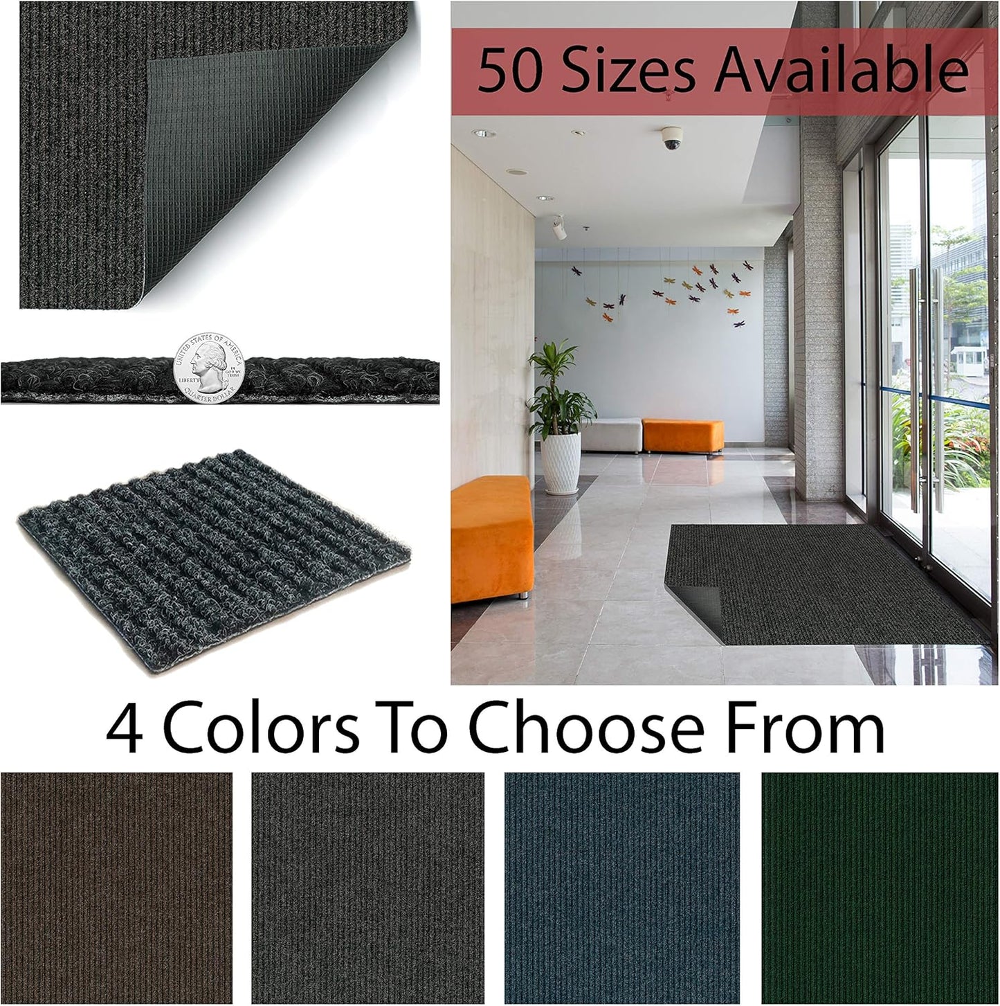 KOECKRITZ Heavy Duty Durable All Weather Indoor/Outdoor Non Slip Entrance Mat Rugs and Runners for Office Business Building Home Garage Front Door (3' x 12', Blue)