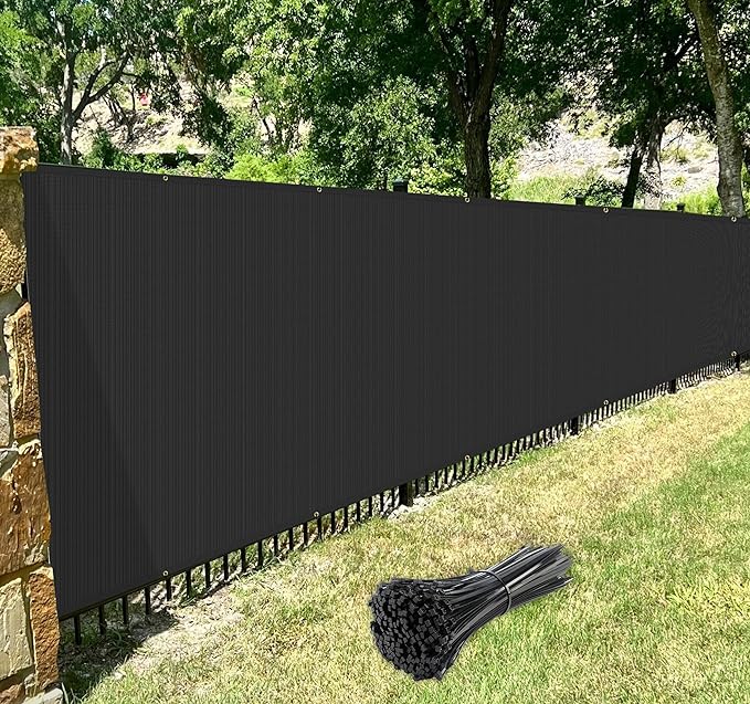 Windscreen4less Privacy Fence Screen Heavy Duty Windscreen Fencing Mesh Fabric Shade Net Cover with Brass Grommtes for Outdoor Wall Garden Yard Pool Deck, 8'x98' Black