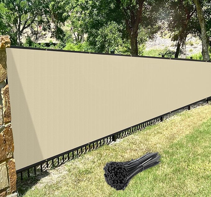 Windscreen4less Privacy Fence Screen Heavy Duty Windscreen Fencing Mesh Fabric Shade Net Cover for Outdoor Wall Garden Yard Pool Deck, 8'x94' Beige