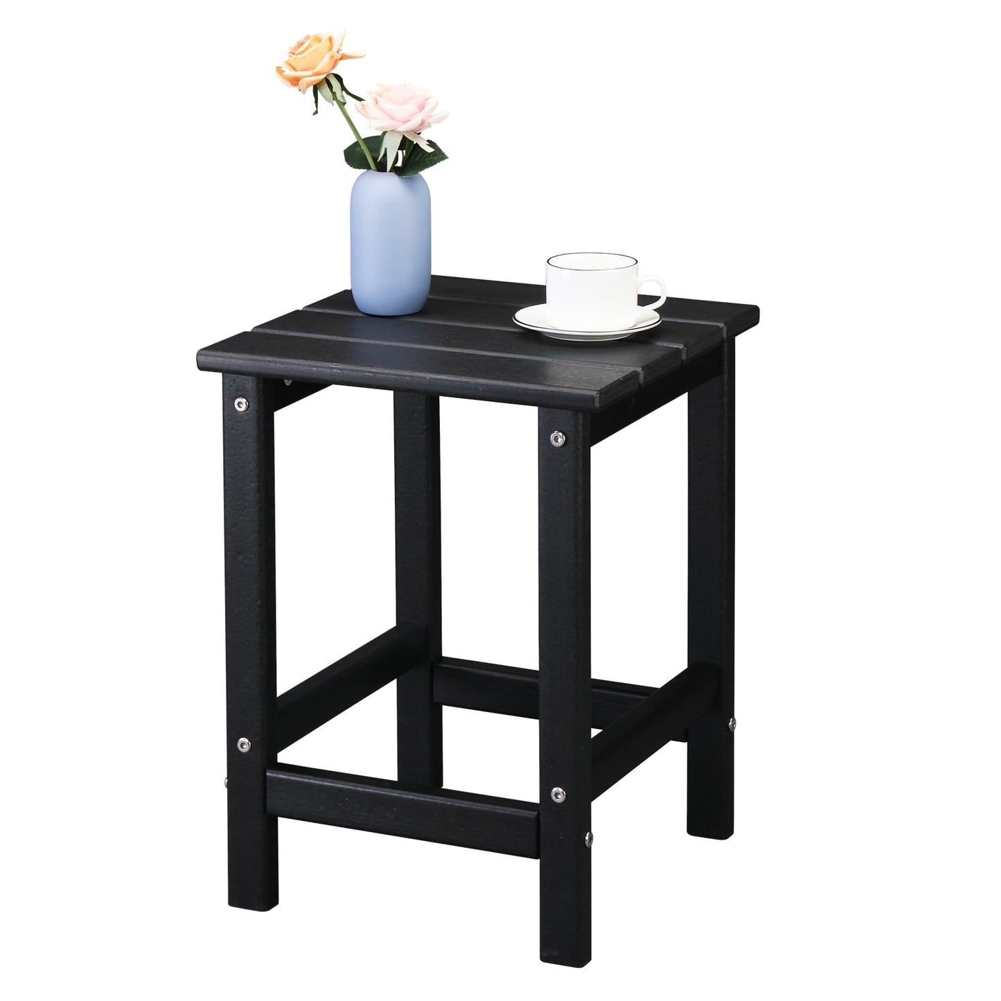 Xilee Single Layer Square HDPE Side Table ,16 x 16 inches Adirondack Table Poolside Patio Table, 14*14 inch HDPE End Table for Outside Backyard Pool Indoor Companion Black