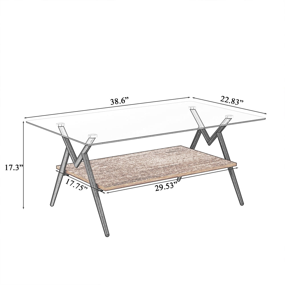 Coffee Table and End tables Set of 3, Tempered Glass Table with MDF layer, Modern Tables for Living Room , Transparent Glass