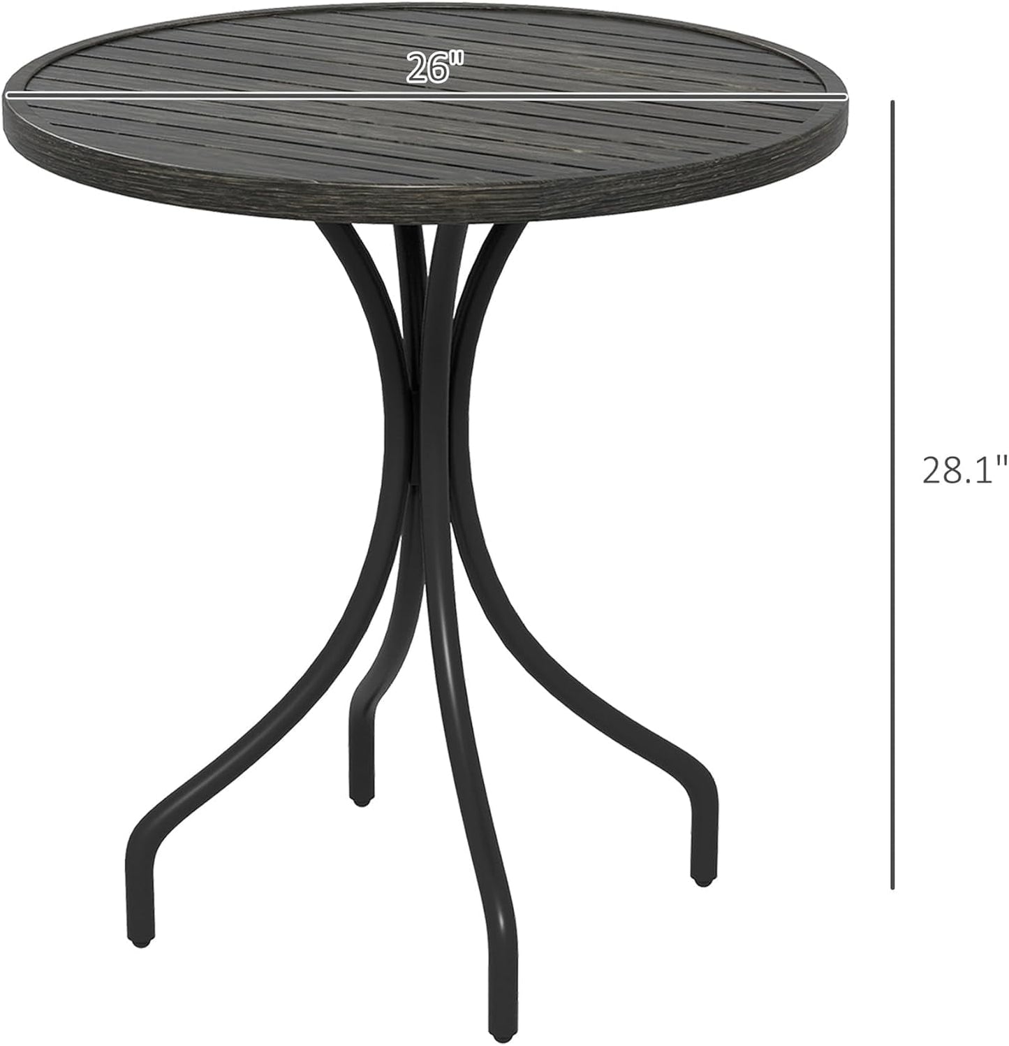 THTGCD Outdoor Side Table, 26" Round Patio Table with Steel Frame and Slat Tabletop for Garden, Backyard, Porch, Balcony, Distressed Gray